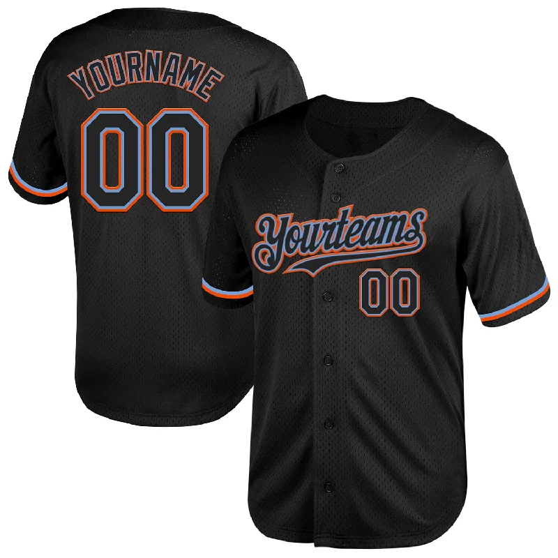 Baseball Jersey for Group Orders-Custom Black Powder Blue-Orange Mesh Authentic Throwback Baseball Jersey