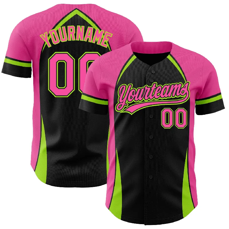 Baseball Jersey for Baseball Players and Fans-Custom Black Pink-Neon Green 3D Pattern Design Curve Solid Authentic Baseball Jersey