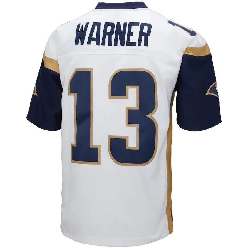 Rugby Jersey for Custom Fan Gear for Competitions-LA.Rams #13 Kurt Warner Mitchell & Ness White 2001 Legacy Replica Jersey Stitched American Football Jerseys