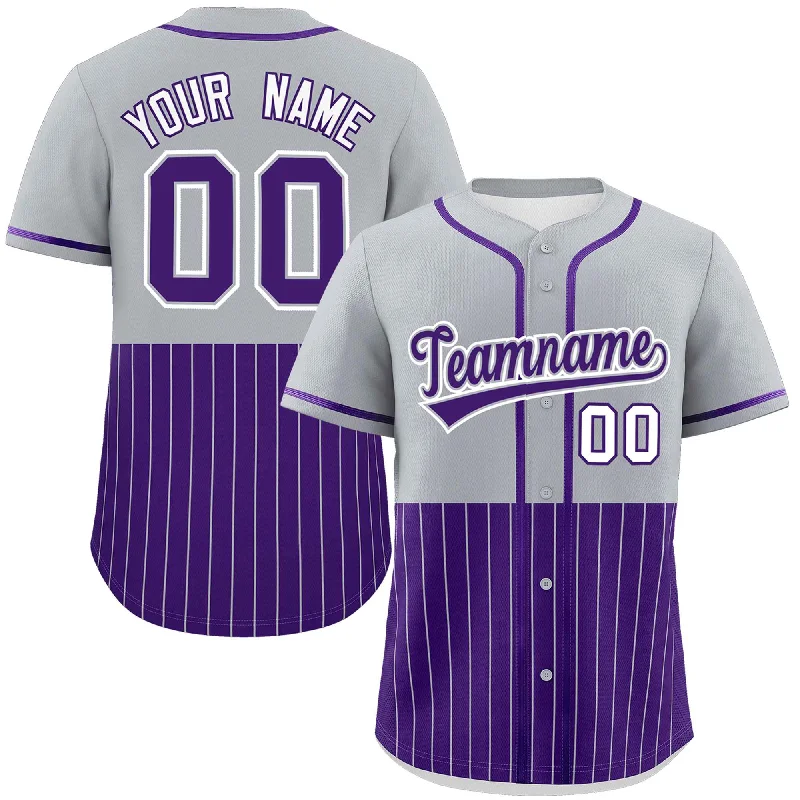 Baseball Jersey for Customized Designs for Fans-Custom Gray Purple Personalized Half Stripe Design Authentic Baseball Jersey