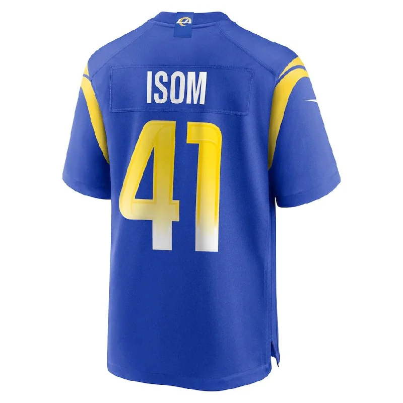 Rugby Jersey for Game Day-LA.Rams #41 Dan Isom Royal Game Player Jersey Stitched American Football Jerseys