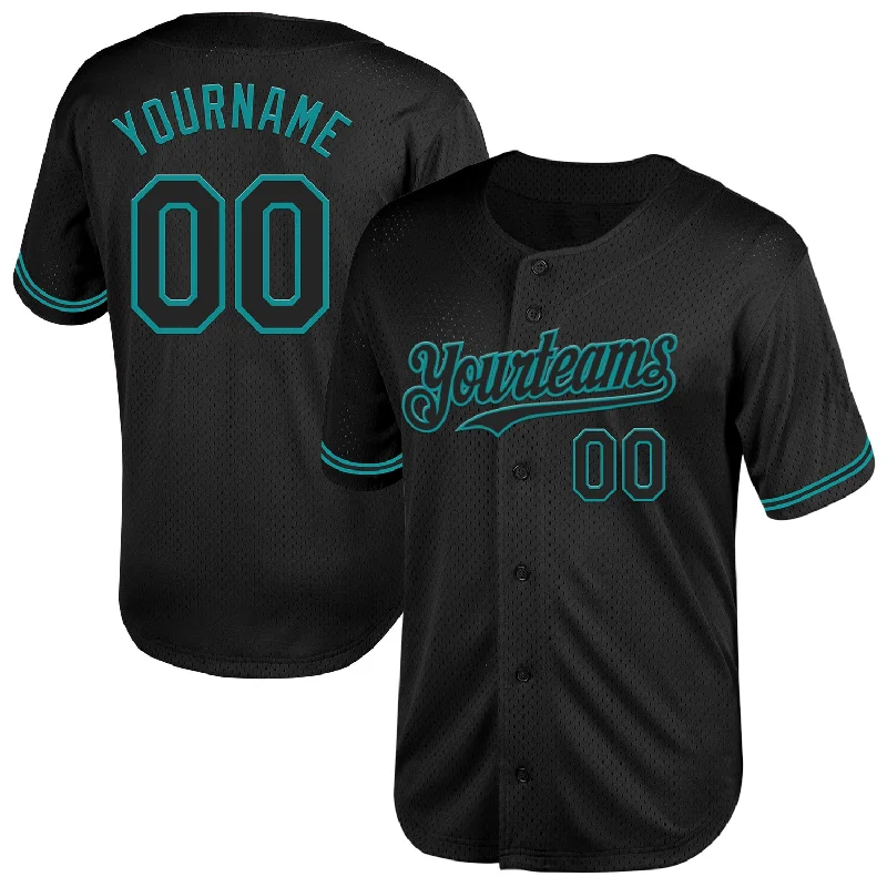 Baseball Jersey for Team Spirit Apparel for Fans-Custom Black Teal Mesh Authentic Throwback Baseball Jersey