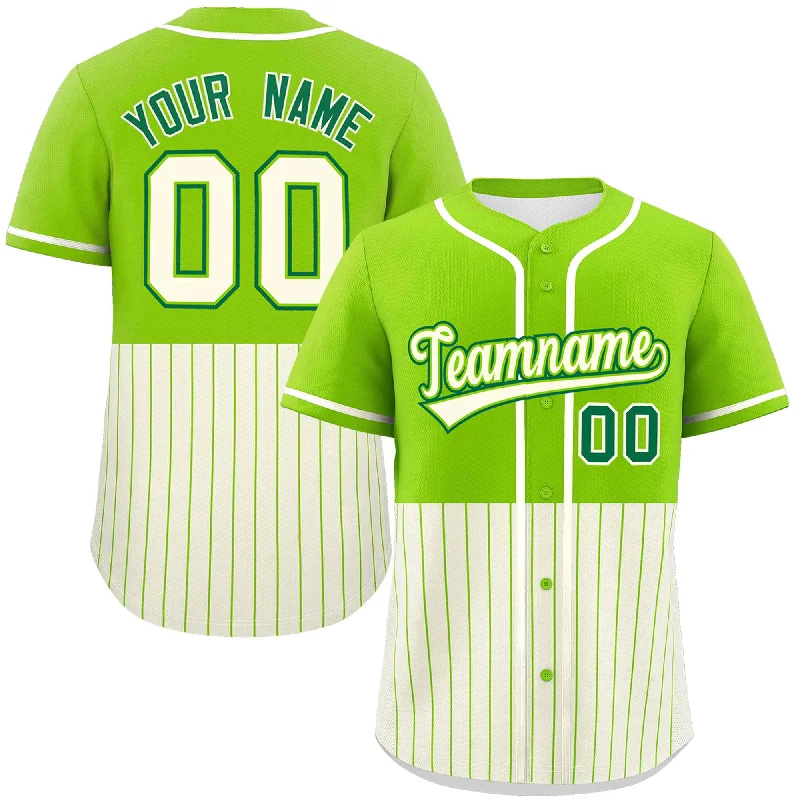 Baseball Jersey for Special Baseball Tournament Jerseys-Custom Neon Green Cream Personalized Half Stripe Design Authentic Baseball Jersey