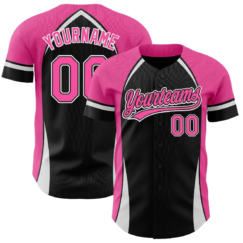 Baseball Jersey for Custom Team Jerseys for Gifts-Custom Black Pink-White 3D Pattern Design Curve Solid Authentic Baseball Jersey