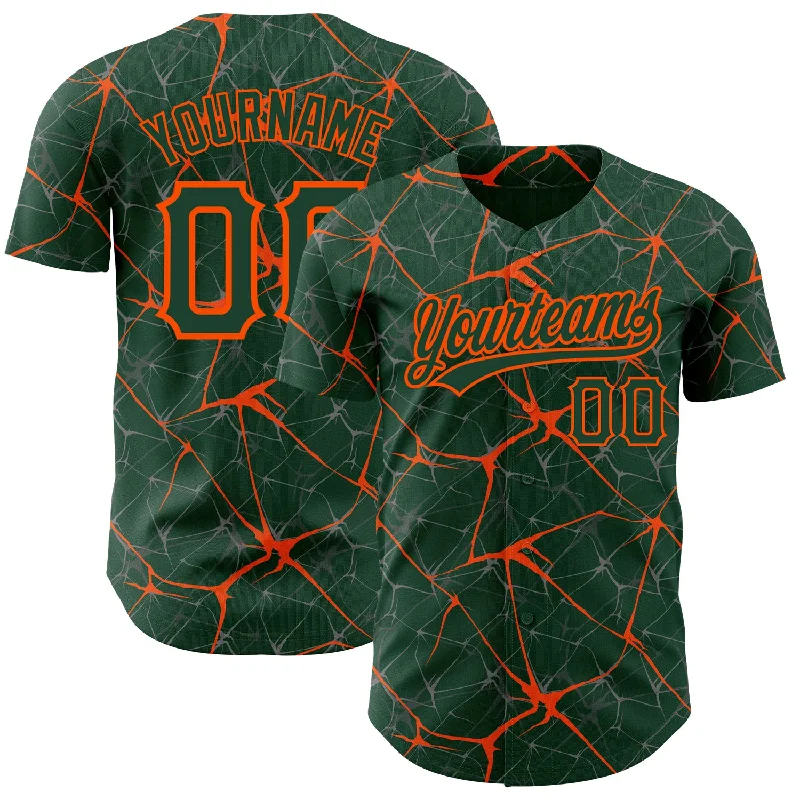 Baseball Jersey for Sports Fundraisers-Custom Green Orange 3D Pattern Design Abstract Network Authentic Baseball Jersey