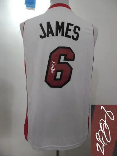 Basketball Jersey for Vintage Designs-Revolution 30 Autographed Heat #6 LeBron James White Stitched Basketball Jersey