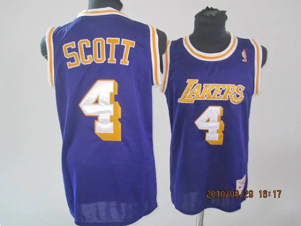 Basketball Jersey for Customized Jerseys for Basketball Fans-Lakers #4 Byron Scott Stitched Purple Throwback Basketball Jersey