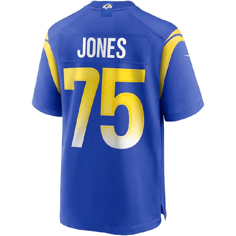 Rugby Jersey for Vintage Designs-LA.Rams #75 Deacon Jones Royal Game Retired Player Jersey Stitched American Football Jerseys