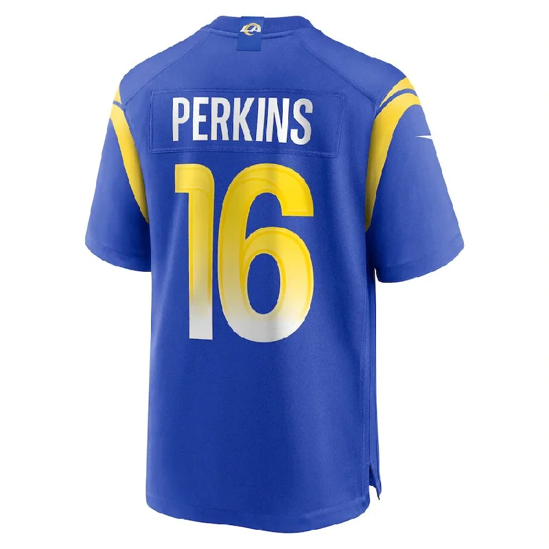 Rugby Jersey for Tournament Apparel-LA.Rams #16 Bryce Perkins Royal Game Player Jersey Stitched American Football Jerseys