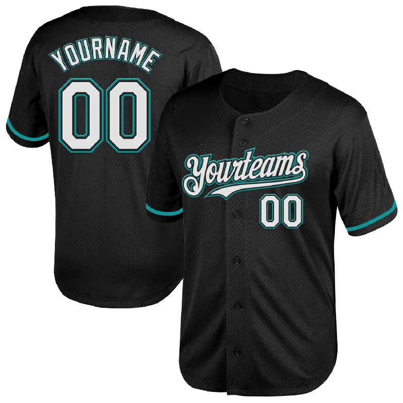 Baseball Jersey for Fun Local Events and Tournaments-Custom Black White-Teal Mesh Authentic Throwback Baseball Jersey