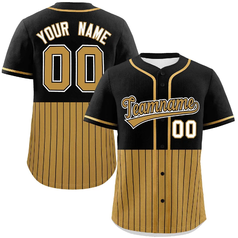 Baseball Jersey for Customized Baseball Apparel-Custom Black Old Gold Personalized Half Stripe Design Authentic Baseball Jersey