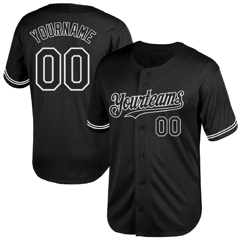 Baseball Jersey for Customizable Fan Apparel-Custom Black White Mesh Authentic Throwback Baseball Jersey