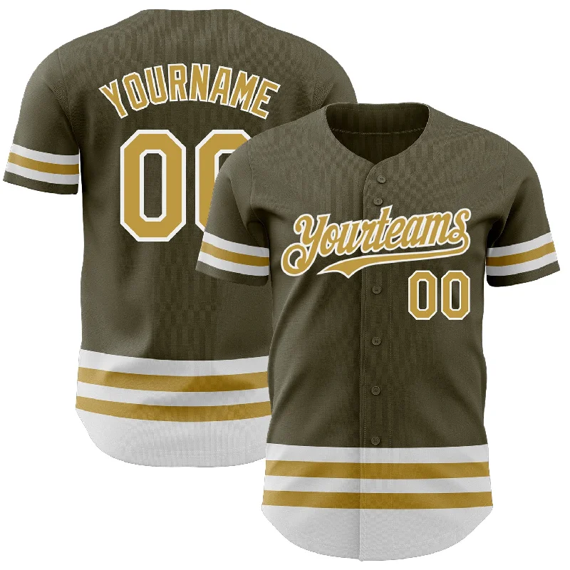 Baseball Jersey for Player Recognition-Custom Olive Old Gold-White Line Authentic Salute To Service Baseball Jersey