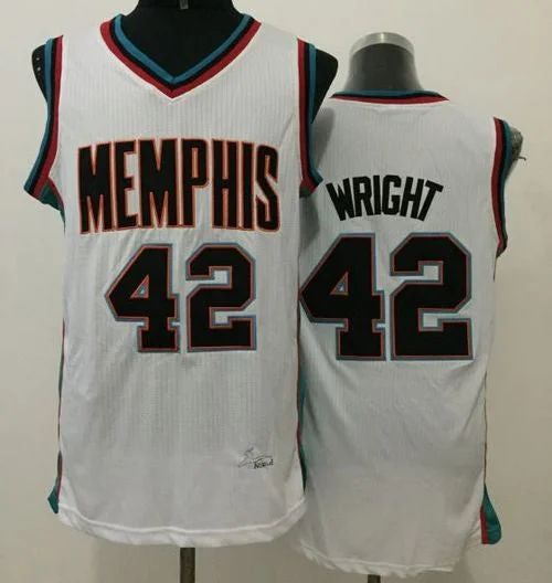 Basketball Jersey for Personalized Player Names-Grizzlies #42 Lorenzen Wright White Throwback Stitched Basketball Jersey