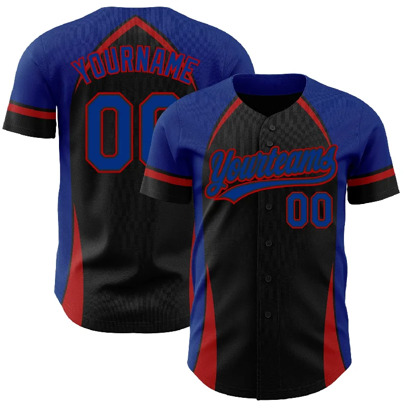 Baseball Jersey for Exclusive Fan Gear-Custom Black Royal-Red 3D Pattern Design Curve Solid Authentic Baseball Jersey