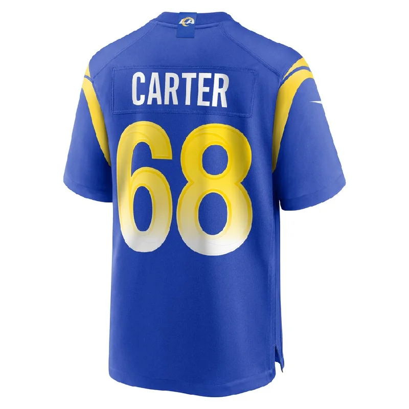 Rugby Jersey for Custom Jerseys for School Teams-LA.Rams #68 T.J. Carter Royal Game Player Jersey Stitched American Football Jerseys