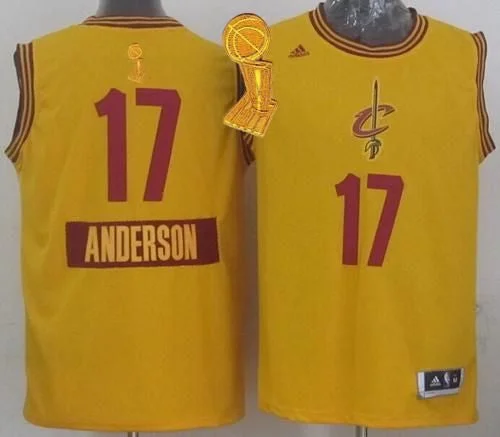 Basketball Jersey for Custom Team Wear for Leagues-Cavaliers #17 Anderson Varejao Yellow 2014-15 Christmas Day The Champions Patch Stitched Basketball Jersey