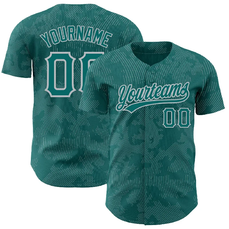 Baseball Jersey for Special Edition Fan Gear-Custom Teal Gray 3D Pattern Design Curve Lines Authentic Baseball Jersey