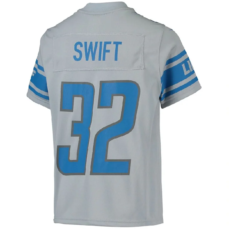 Rugby Jersey for Personalized Rugby Jerseys for Teams-D.Lions #32 D'Andre Swift Silver Inverted Team Game Jersey Stitched American Football Jerseys