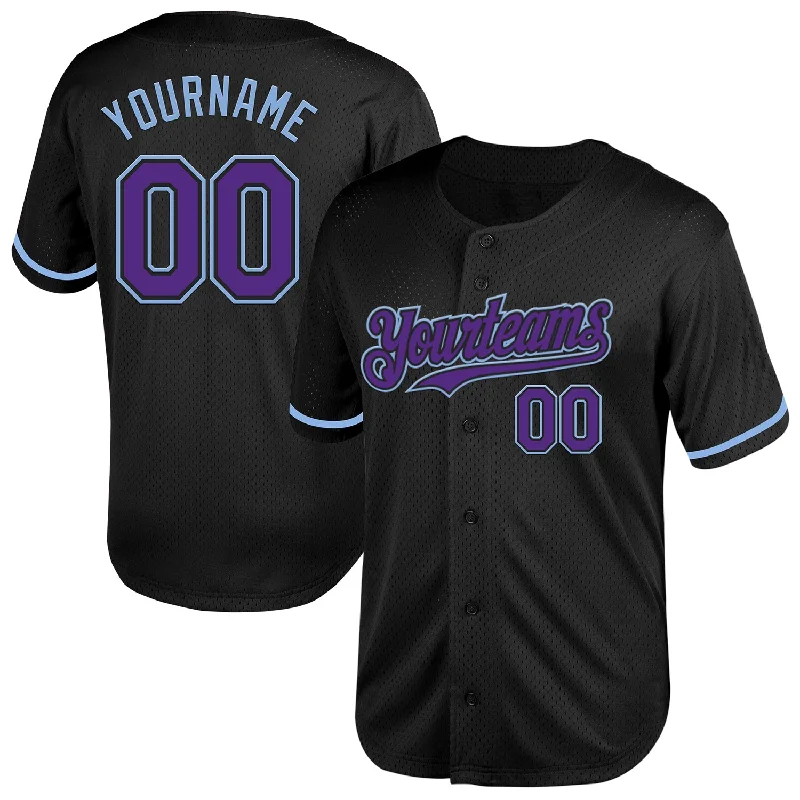 Baseball Jersey for Custom Fan Merchandise for Schools-Custom Black Purple-Light Blue Mesh Authentic Throwback Baseball Jersey