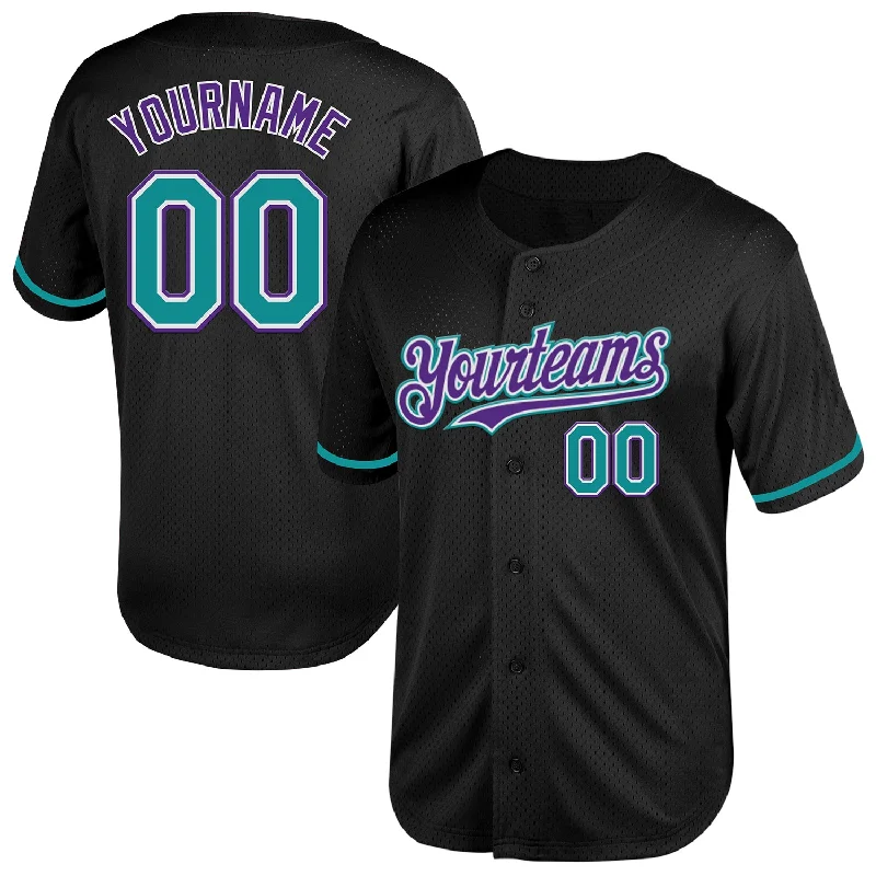 Baseball Jersey for School Sports Gear-Custom Black Teal-Purple Mesh Authentic Throwback Baseball Jersey