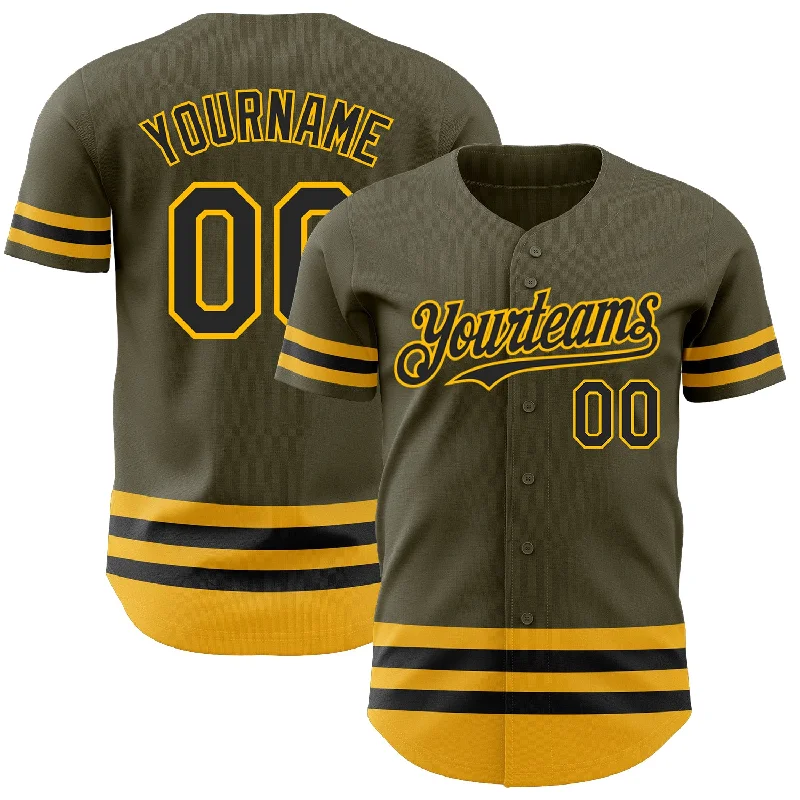 Baseball Jersey for Retro Style Jerseys-Custom Olive Black-Gold Line Authentic Salute To Service Baseball Jersey