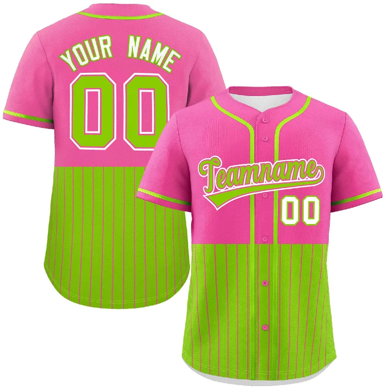 Baseball Jersey for Exclusive Team Jerseys for Fans-Custom Pink Neon Green Personalized Half Stripe Design Authentic Baseball Jersey