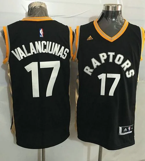 Basketball Jersey for Fan Gear for Game Day-Raptors #17 Jonas Valanciunas Black/Gold Stitched Basketball Jersey