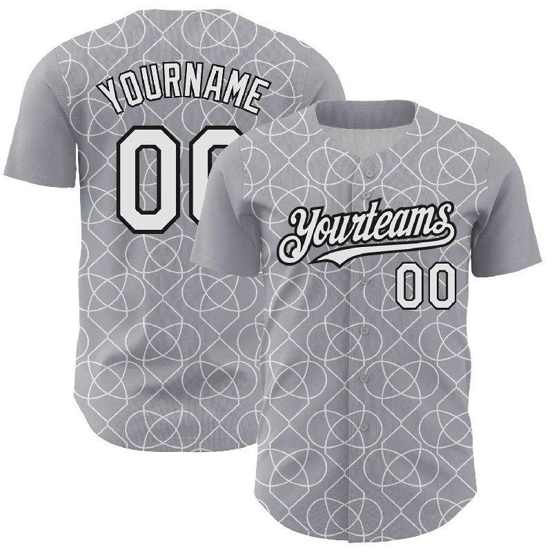 Baseball Jersey for Baseball Jersey Gifts for Players-Custom Gray White-Black 3D Pattern Design Arabesque Shape Authentic Baseball Jersey