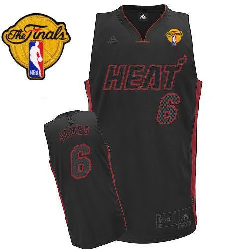 Basketball Jersey for Fan Merchandise for Basketball Events-Heat Finals Patch #6 LeBron James Black With Black&Red No. Stitched Basketball Jersey