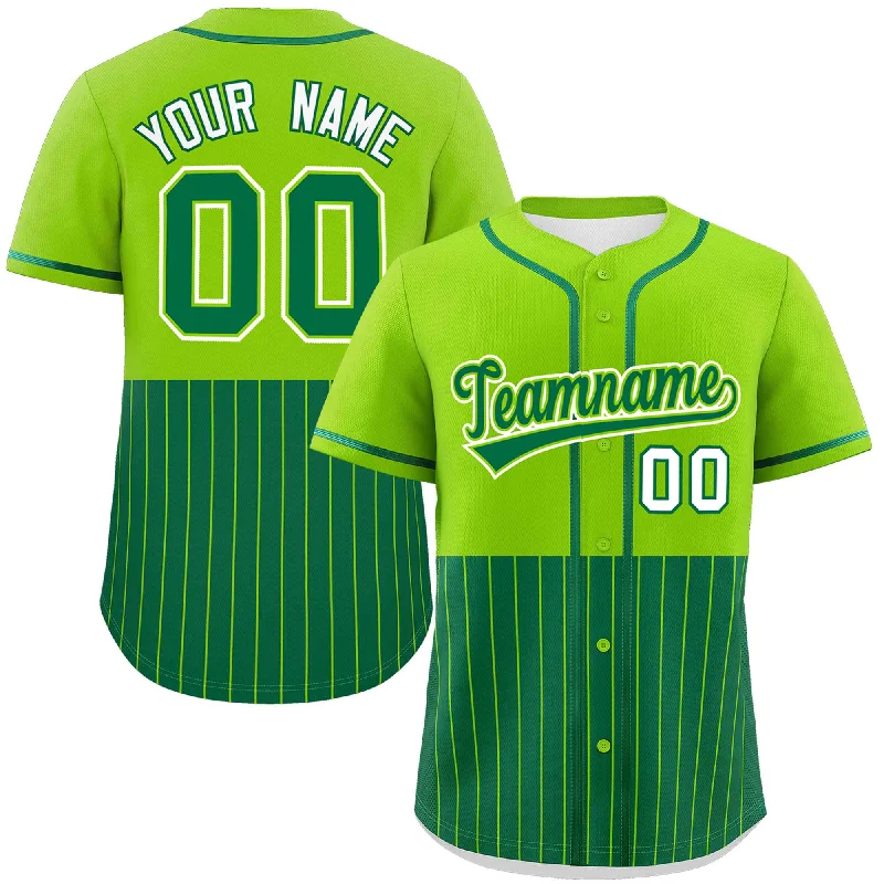 Baseball Jersey for Baseball Supporter Merchandise for Fans-Custom Neon Green Kelly Green Personalized Half Stripe Design Authentic Baseball Jersey