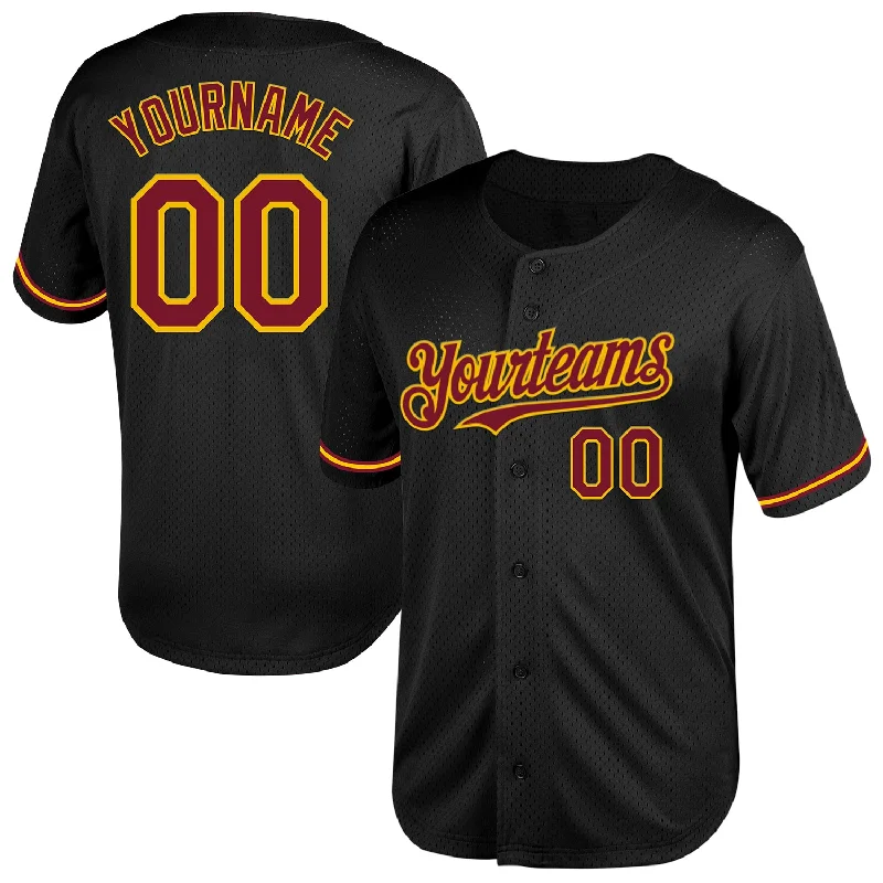 Baseball Jersey for Supporters of MLB Teams-Custom Black Crimson-Yellow Mesh Authentic Throwback Baseball Jersey