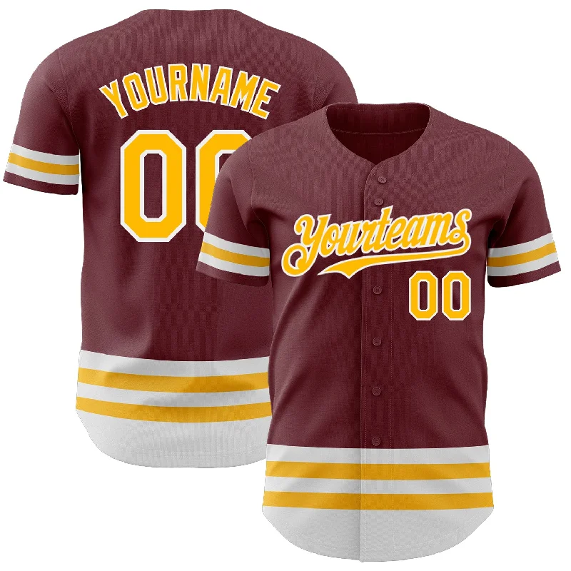 Baseball Jersey for Group Fan Gear for Baseball Games-Custom Burgundy Gold-White Line Authentic Baseball Jersey