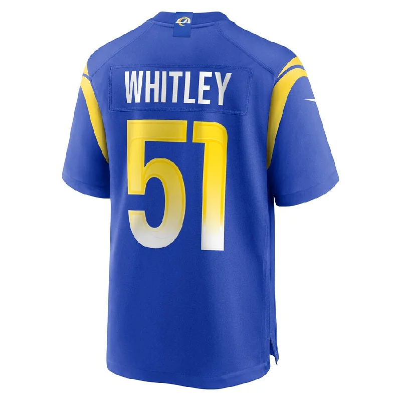 Rugby Jersey for Custom Team Numbers-LA.Rams #51 Benton Whitley Royal Game Player Jersey Stitched American Football Jerseys