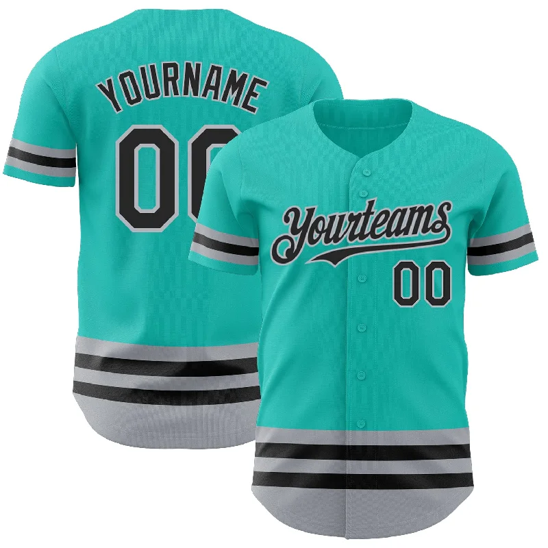 Baseball Jersey for Personalized Jerseys for Kids-Custom Aqua Black-Gray Line Authentic Baseball Jersey