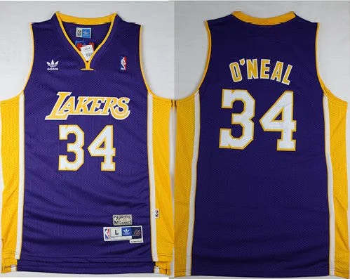 Basketball Jersey for Basketball League Apparel-Lakers #34 Shaquille O'Neal Purple Throwback Stitched Basketball Jersey