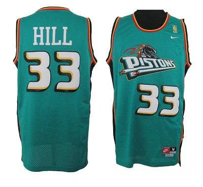 Basketball Jersey for Fun Family Basketball Events-Pistons #33 Hill Green Throwback Stitched Basketball Jersey