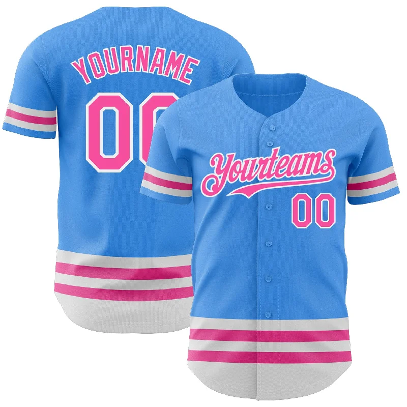 Baseball Jersey for Personalized Game Jerseys for Fans-Custom Electric Blue Pink-White Line Authentic Baseball Jersey