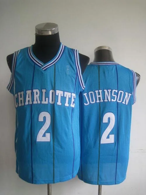 Basketball Jersey for High School Team Merchandise-Pelicans #2 Larry Johnson Light Blue Charlotte Hornets Throwback Stitched Basketball Jersey