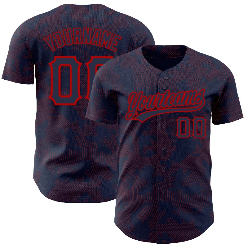 Baseball Jersey for Personalized Jerseys for Local Leagues-Custom Navy Red 3D Pattern Design Curve Lines Authentic Baseball Jersey