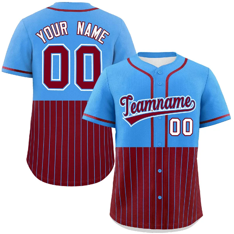 Baseball Jersey for Custom Team Jerseys-Custom Powder Blue Crimson Personalized Half Stripe Design Authentic Baseball Jersey