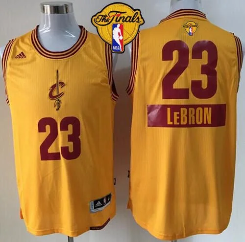 Basketball Jersey for Official Fan Gear-Cavaliers #23 LeBron James Yellow 2014-15 Christmas Day The Finals Patch Stitched Basketball Jersey