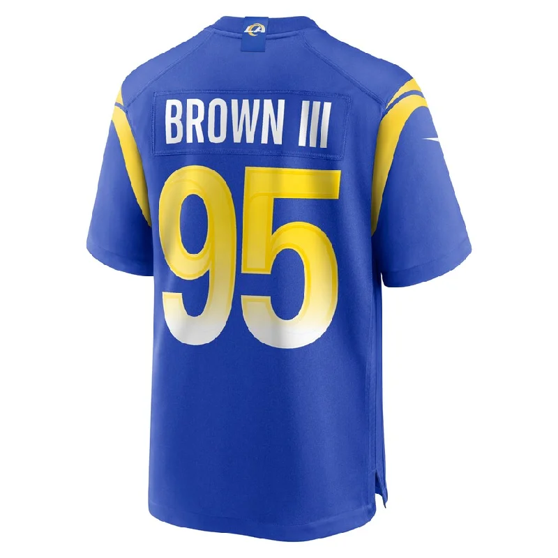 Rugby Jersey for Group Orders-LA.Rams #95 Bobby Brown III Royal Game Jersey Stitched American Football Jerseys