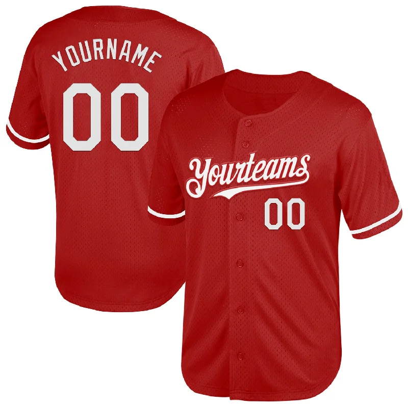 Baseball Jersey for Promotional Baseball Merchandise-Custom Red White Mesh Authentic Throwback Baseball Jersey