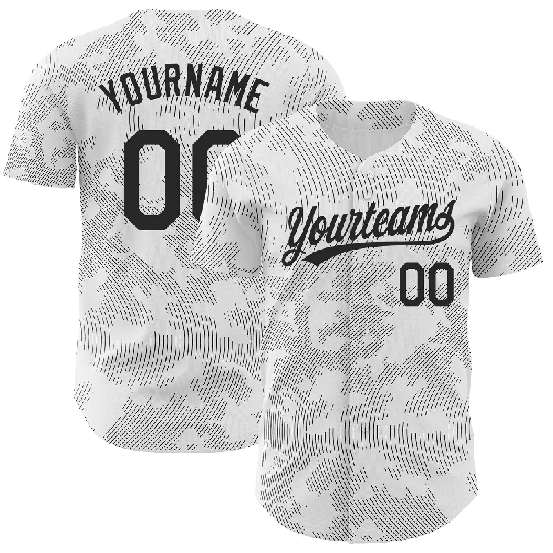 Baseball Jersey for Custom Team Numbers-Custom White Black 3D Pattern Design Curve Lines Authentic Baseball Jersey