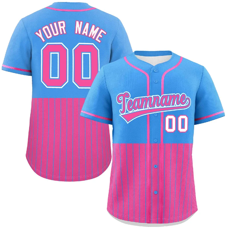 Baseball Jersey for Personalized Team Jerseys-Custom Powder Blue Pink Personalized Half Stripe Design Authentic Baseball Jersey