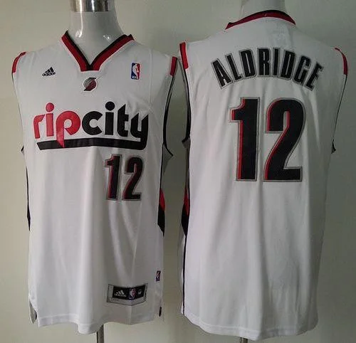 Basketball Jersey for Personalized Apparel for Basketball Fans-Blazers #12 Lamarcus Aldridge White Throwback Stitched Basketball Jersey