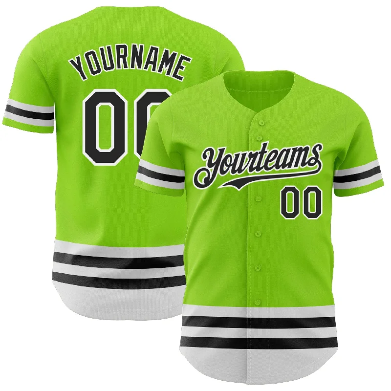 Baseball Jersey for Customized Baseball Fan Apparel-Custom Neon Green Black-White Line Authentic Baseball Jersey