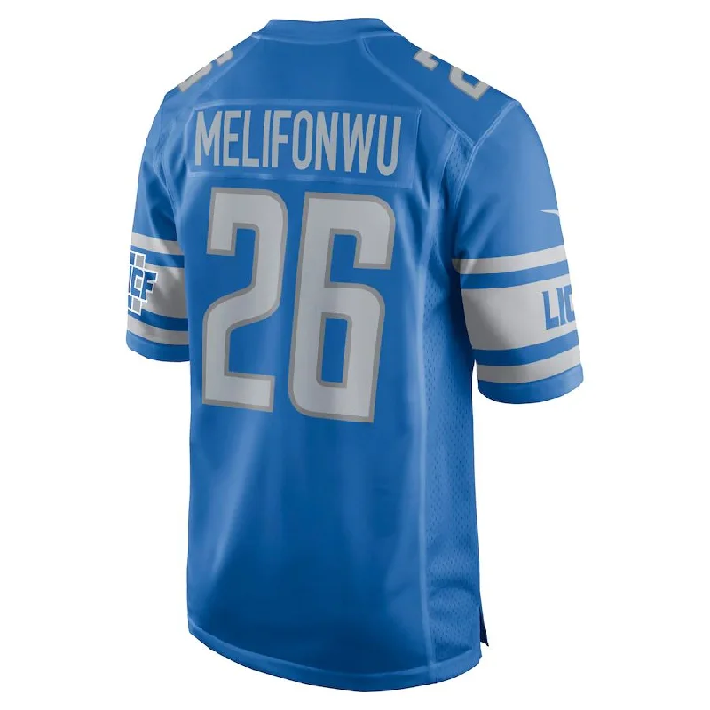 Rugby Jersey for Custom Fan Merchandise for Schools-D.Lions #26 Ifeatu Melifonwu Blue Game Jersey Stitched American Football Jerseys