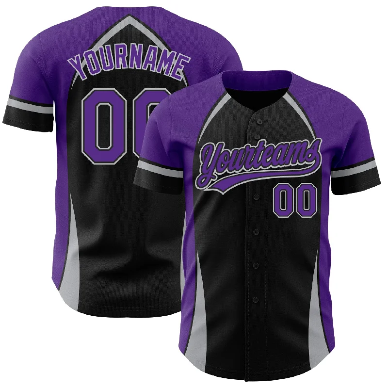 Baseball Jersey for Retro-Inspired Team Gear-Custom Black Purple-Gray 3D Pattern Design Curve Solid Authentic Baseball Jersey